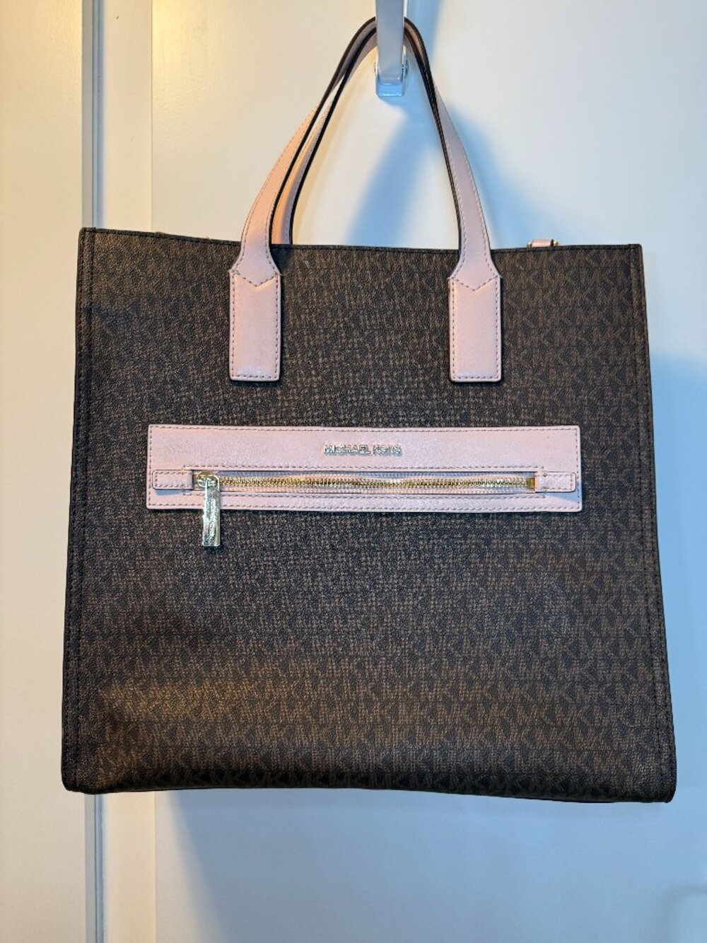 Michael Kors MK Monogram Laptop Work Tote Brown Pink Shoulder Bag